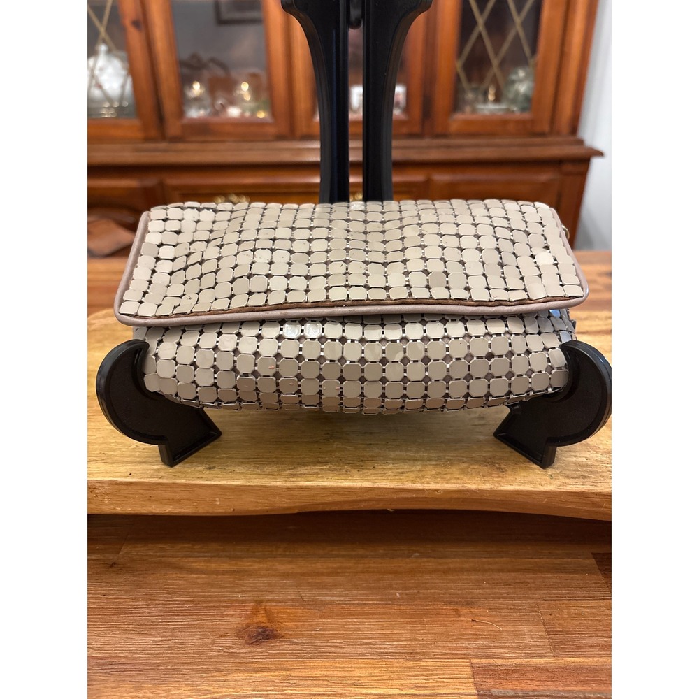 Forever 21 Metal Mesh Clutch Bag Women OS Taupe Excellent Snake Chain Crossbody